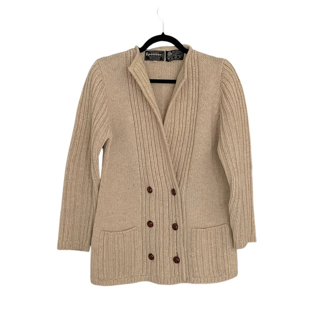 SPANNER Wool Double Breasted Knit Cardigan Sweater Jacket Tan M